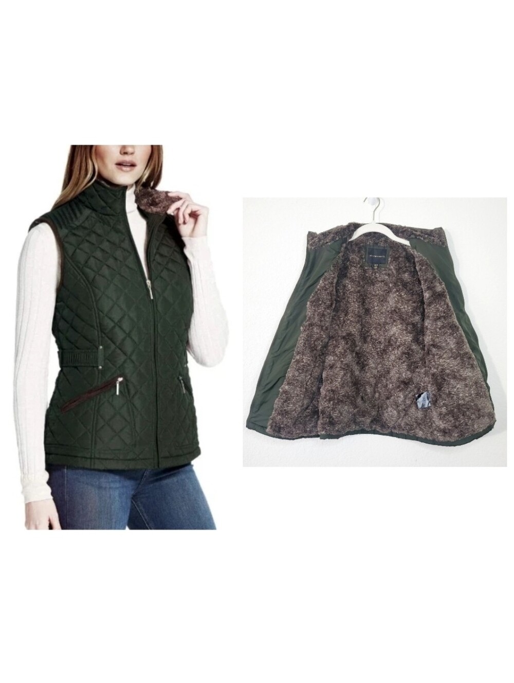 Weatheproof Olive Green Pine Faux Fur Lined Preppy Quilted Vest S Gorpcore Hike